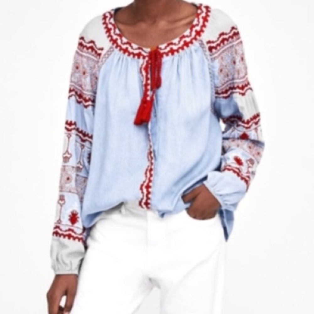 ZARA trf Collection Embroidered Top